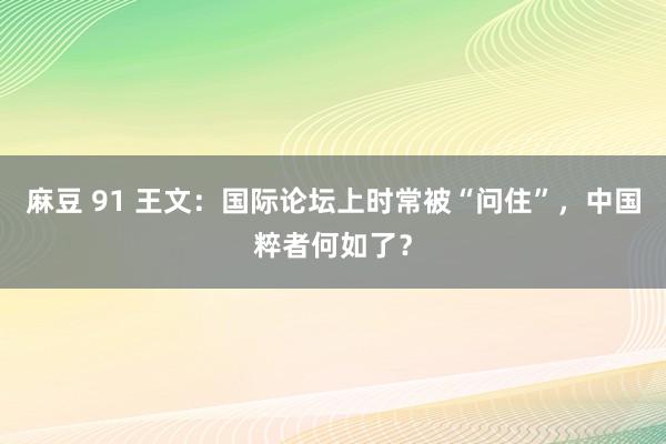 麻豆 91 王文：国际论坛上时常被“问住”，中国粹者何如了？