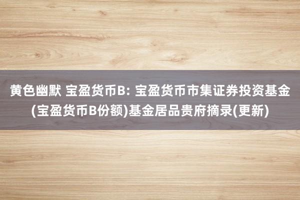 黄色幽默 宝盈货币B: 宝盈货币市集证券投资基金(宝盈货币B份额)基金居品贵府摘录(更新)