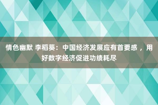 情色幽默 李稻葵：中国经济发展应有首要感 ，用好数字经济促进功绩耗尽