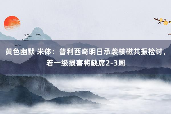 黄色幽默 米体：普利西奇明日承袭核磁共振检讨，若一级损害将缺席2-3周