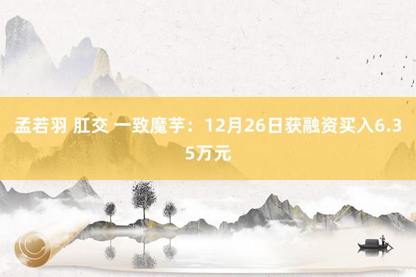 孟若羽 肛交 一致魔芋：12月26日获融资买入6.35万元