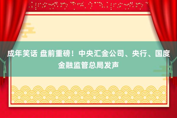 成年笑话 盘前重磅！中央汇金公司、央行、国度金融监管总局发声